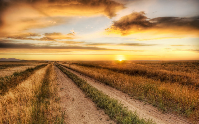 Dirt road sunset grass field #3 free wallpaper for desktop - medium preview image