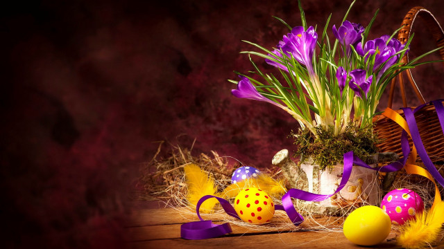 Purple flower egg ribbon folk free wallpaper for desktop - medium preview image