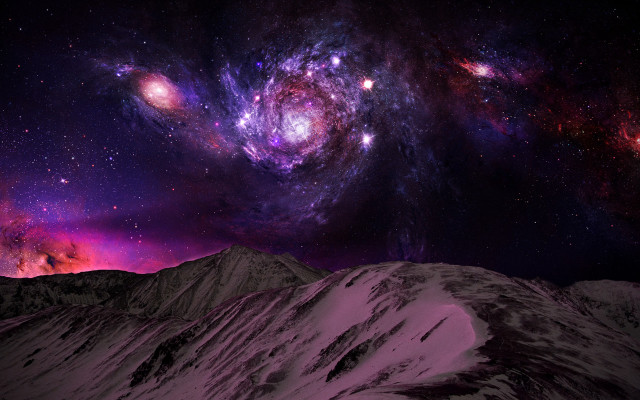 Purple mountain starry sky matte free wallpaper for desktop - medium preview image
