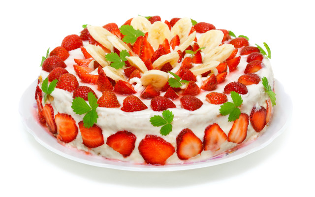 Strawberry banana cake rococo pastel free wallpaper for desktop - medium preview image