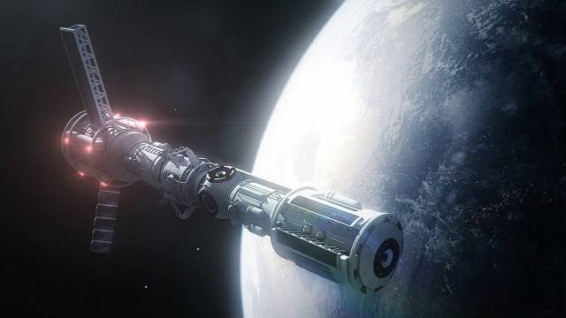 Space station moon planet aurora free wallpaper for desktop - medium preview image