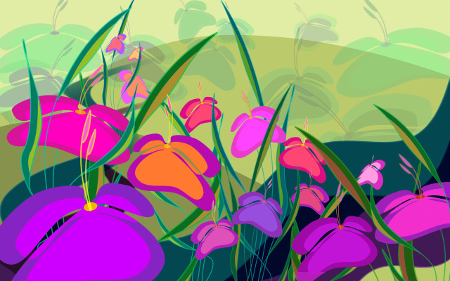 Flowers field butterfly hill colorful free wallpaper for desktop - medium preview image