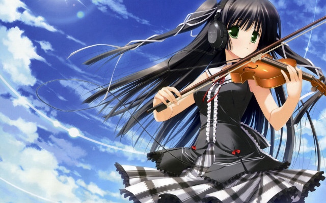 Girl violin sky clouds photorealistic free wallpaper for desktop - medium preview image