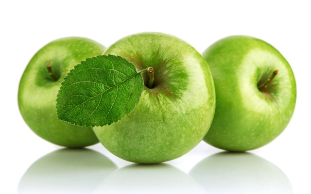 Three green apples leaf white #2 free wallpaper for desktop - medium preview image