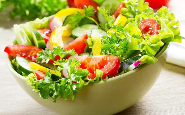 Salad vegetables lettuce tomatoes food free wallpaper for desktop - medium preview image