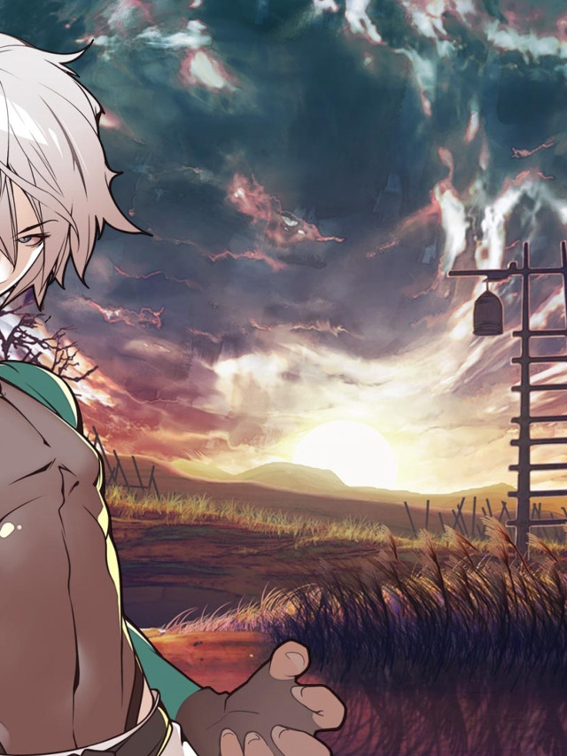 Anime white hair green shirt free wallpaper for mobile - medium preview image