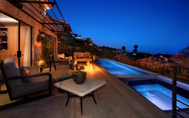 Patio pool couch ambient night free wallpaper for desktop - medium preview image