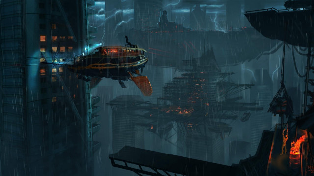 Futuristic city flying saucer architecture free wallpaper for desktop - medium preview image