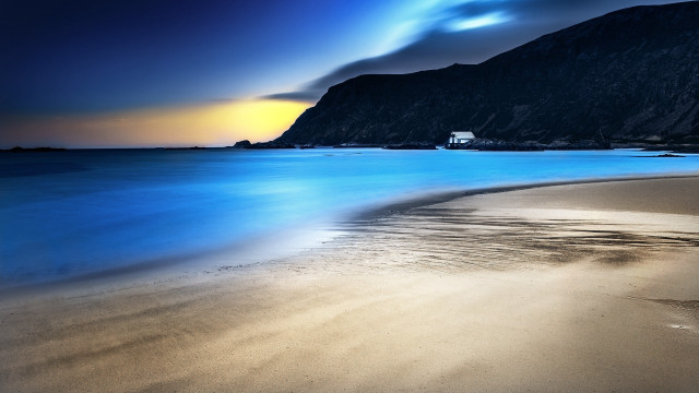 Beach mountain shore water boat free wallpaper for desktop - medium preview image