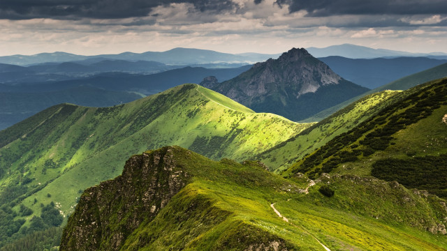 Mountain range cloudy sky green free wallpaper for desktop - medium preview image
