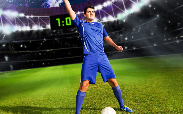 Soccer man blue uniform stadium free wallpaper for desktop - medium preview image
