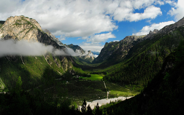 Valley river mountains clouds trees free wallpaper for desktop - medium preview image