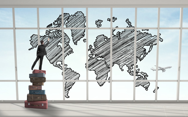 Man luggage worldmap giantess classroom free wallpaper for desktop - medium preview image