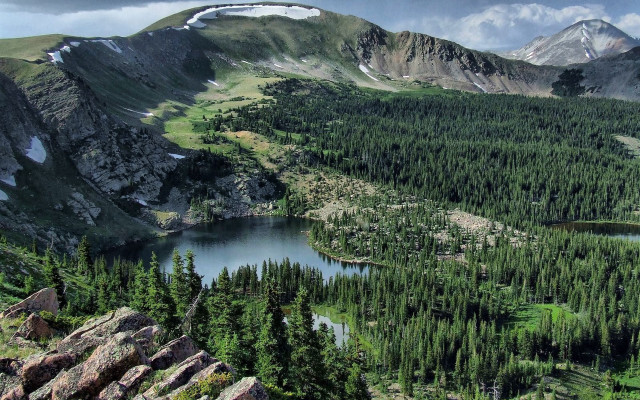 Mountain lake forest rocks sky #9 free wallpaper for desktop - medium preview image