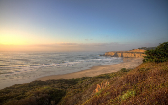 Beach cliff sunset landscape trees free wallpaper for desktop - medium preview image