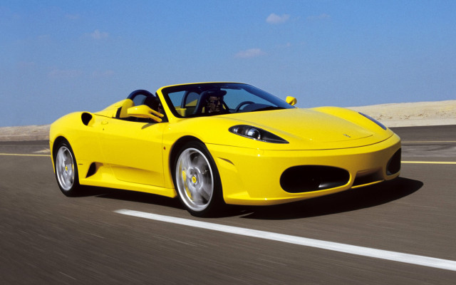 Yellow sports car highway desert free wallpaper for desktop - medium preview image