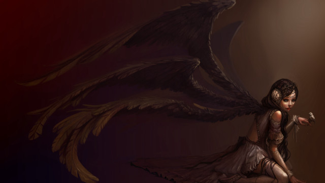 Woman bird wings sitting gothic free wallpaper for desktop - medium preview image