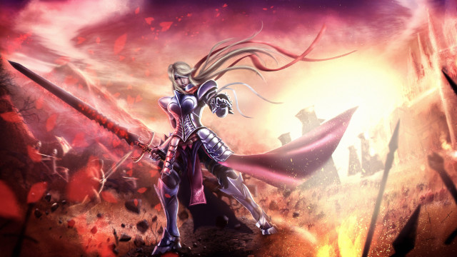 Woman purple sword fire field free wallpaper for desktop - medium preview image