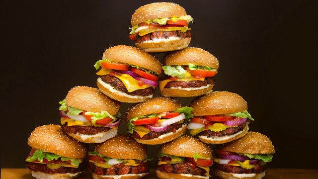Hamburgers wooden table black background #2 free wallpaper for desktop - medium preview image