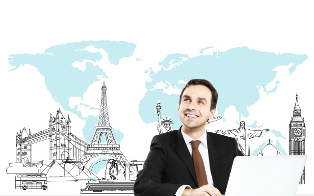 Man suit desk laptop worldmap #2 free wallpaper for desktop - medium preview image