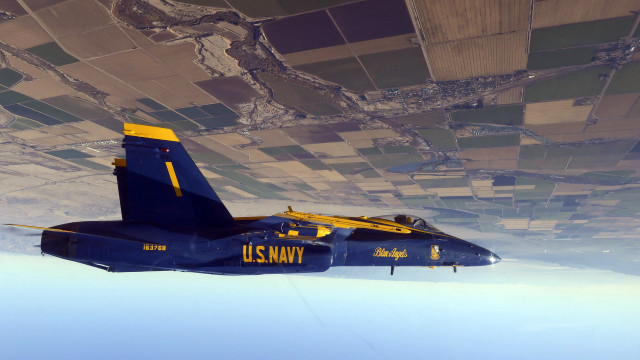 Blue fighter jet sky grass free wallpaper for desktop - medium preview image