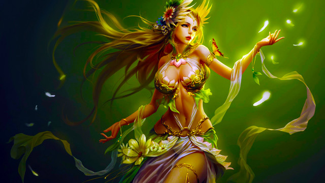 Woman bikini flower green bird free wallpaper for desktop - medium preview image