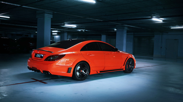 Bright orange car parking garage free wallpaper for desktop - medium preview image