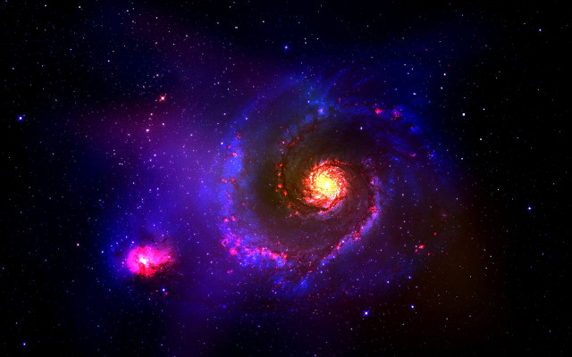 Spiral galaxy bright red blue free wallpaper for desktop - medium preview image