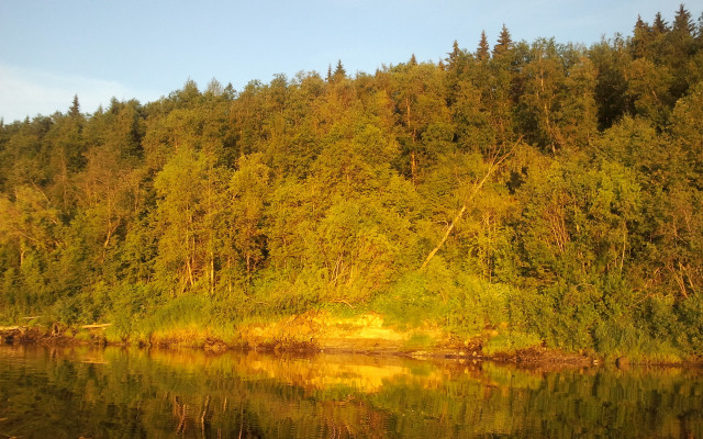 Autumn river boat forest sunset free wallpaper for desktop - medium preview image