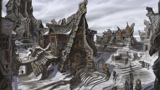 Fantasy city mountain snow architecture free wallpaper for desktop - medium preview image