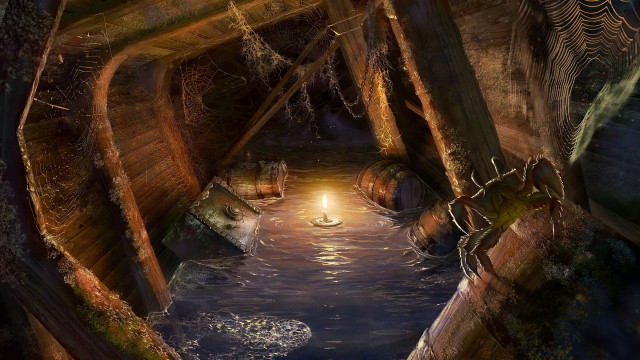 Boat river night light trees free wallpaper for desktop - medium preview image