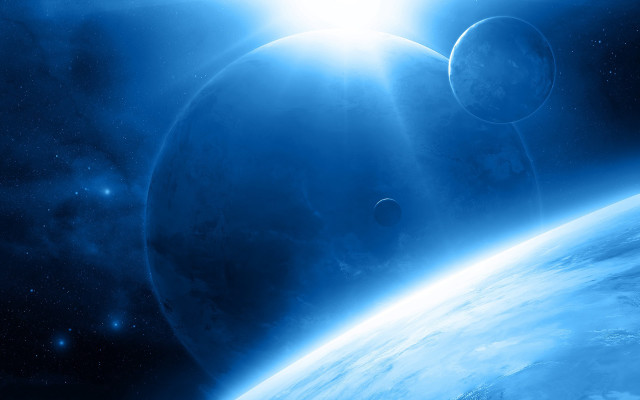 Blue planet sun starry sky free wallpaper for desktop - medium preview image