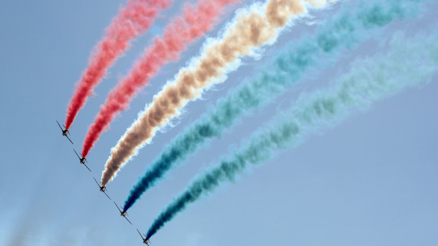 Airplanes formation colored smoke sky #2 free wallpaper for desktop - medium preview image