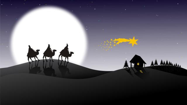 Wise men camels desert night free wallpaper for desktop - medium preview image