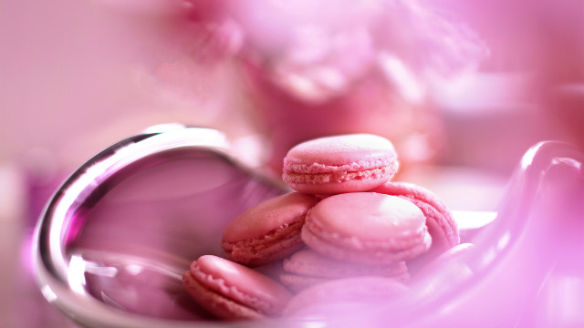 Pink macaroons silver bowl pink free wallpaper for desktop - medium preview image
