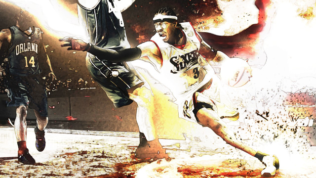 Basketball player action fireball explosion free wallpaper for desktop - medium preview image
