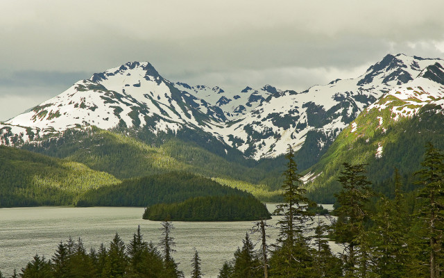 Mountain range lake trees snowy free wallpaper for desktop - medium preview image