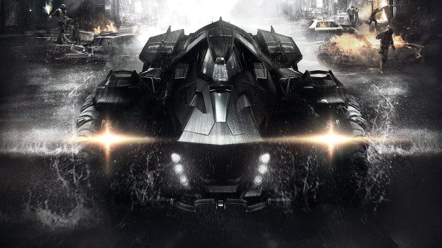 Batmobile cityscape fire explosion starry free wallpaper for desktop - medium preview image