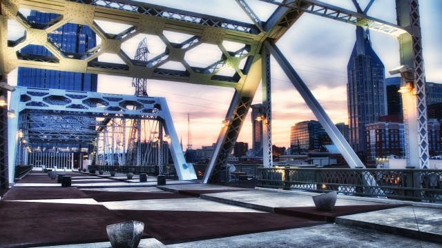 Bridge city sunset architecture skyline free wallpaper for desktop - medium preview image