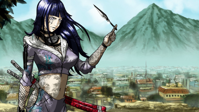 Woman city mountains fantasy manga free wallpaper for desktop - medium preview image