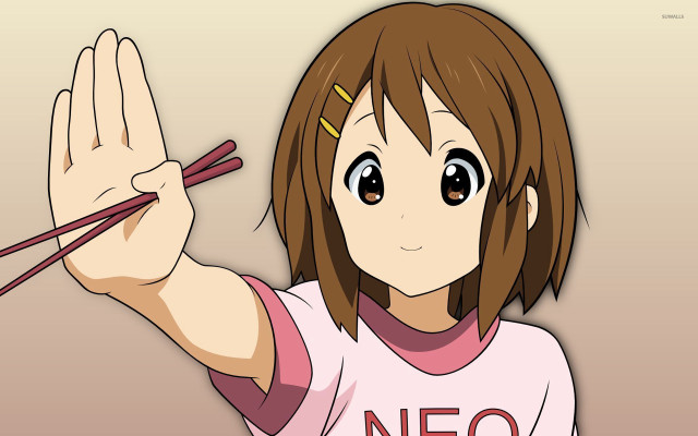 Girl chopsticks hand sign camera free wallpaper for desktop - medium preview image