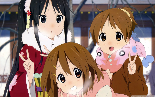 Anime girls brown hair pointing free wallpaper for desktop - medium preview image