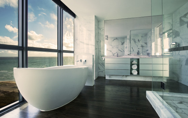 Large bathroom ocean view digital free wallpaper for desktop - medium preview image