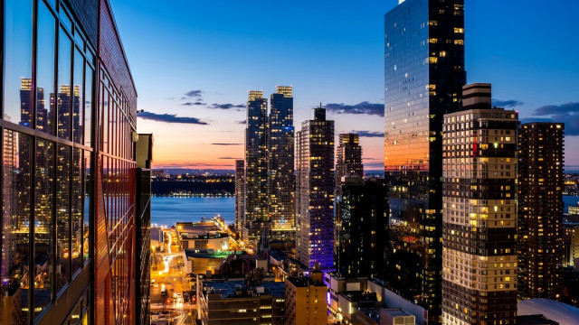 City skyline sunset water bridge #7 free wallpaper for desktop - medium preview image