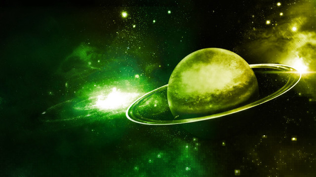 Green planet ring space stars free wallpaper for desktop - medium preview image
