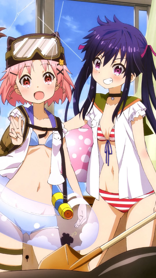 Anime girls bathing suits window #2 free wallpaper for mobile - medium preview image