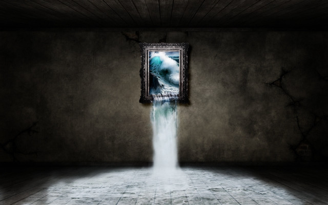 Surrealism waterfall mouth mirror person free wallpaper for desktop - medium preview image