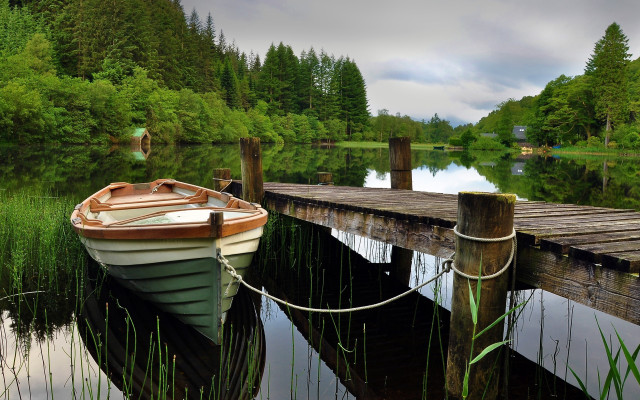 Lake dock forest clouds matte free wallpaper for desktop - medium preview image