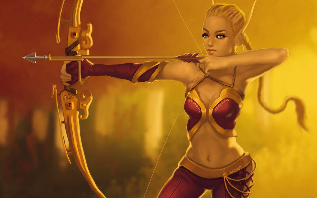 Woman bikini archer serious fantasy free wallpaper for desktop - medium preview image