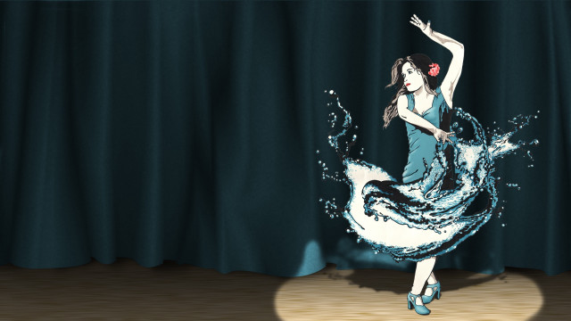 Woman blue dress dancing water free wallpaper for desktop - medium preview image